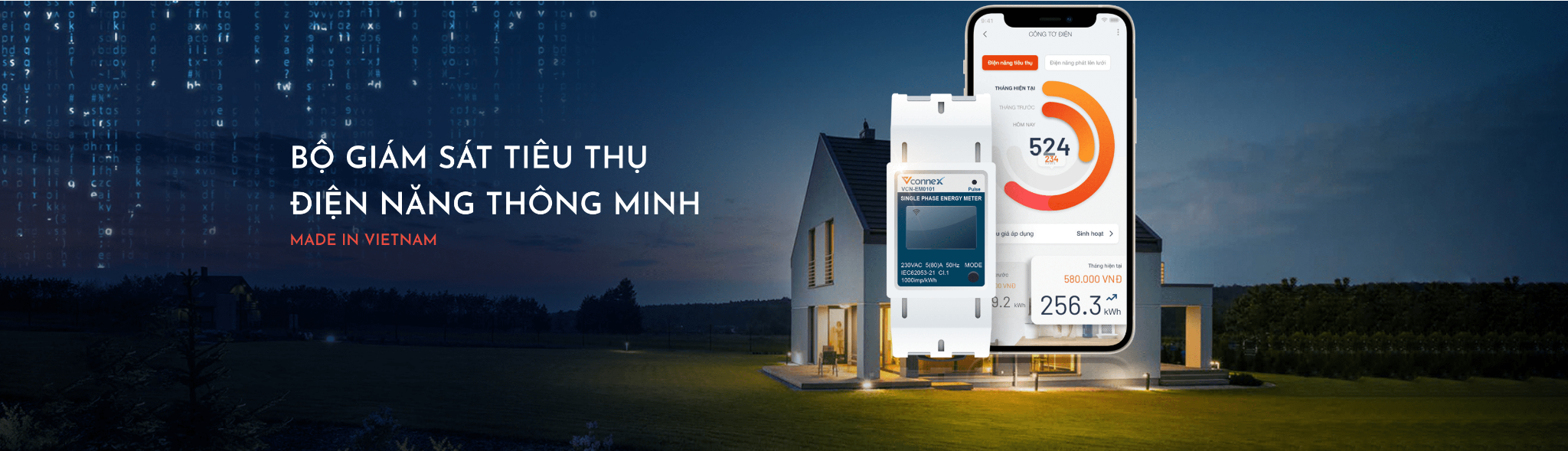 Công tơ Wifi đo điện tiêu thụ VConnex VCN-EM0101 | AKIA