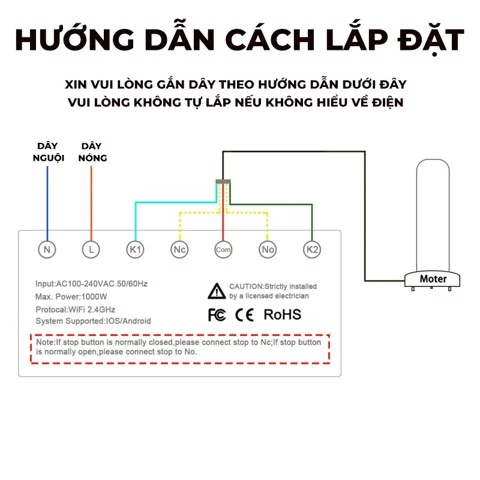 Công tắc cửa cuốn Tuya Wi-Fi 220V | AKIA