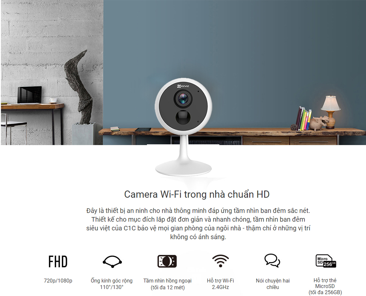 Camera Wifi Ip Ezviz C1C 1080P Hỗ Trợ Giám Sát 2 Camera Wifi Ip Ezviz C1C 1080P Hỗ Trợ Giám Sát