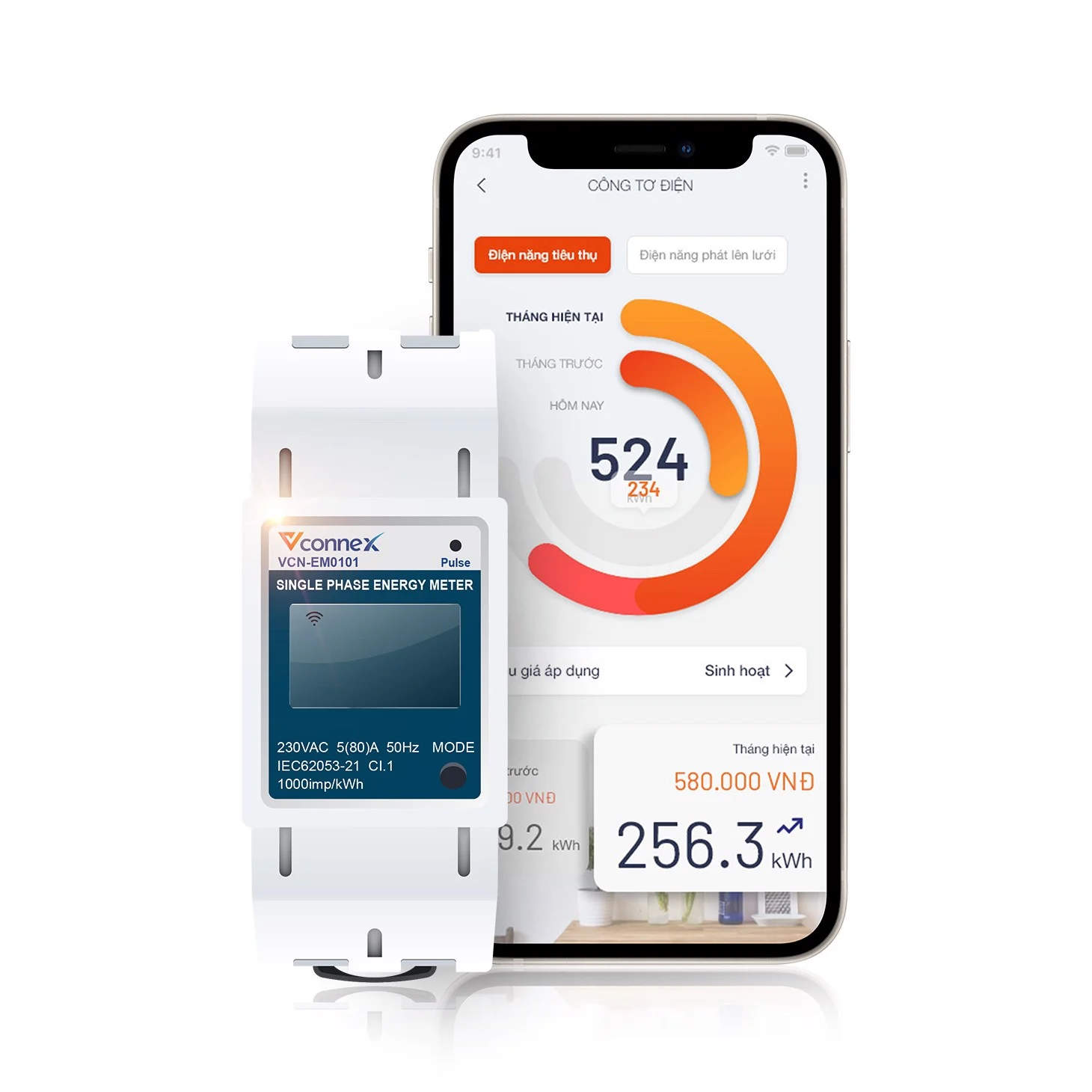 Bộ giám sát tiêu thụ điện năng thông minh VConnex - AKIA Smart Home
