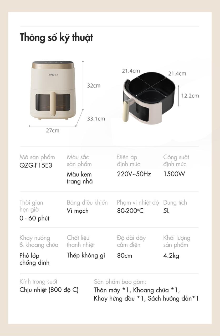 Nồi Chiên Không Dầu Bear Qzg-F15E3 Nồi Chiên Không Dầu Bear Qzg-F15E3