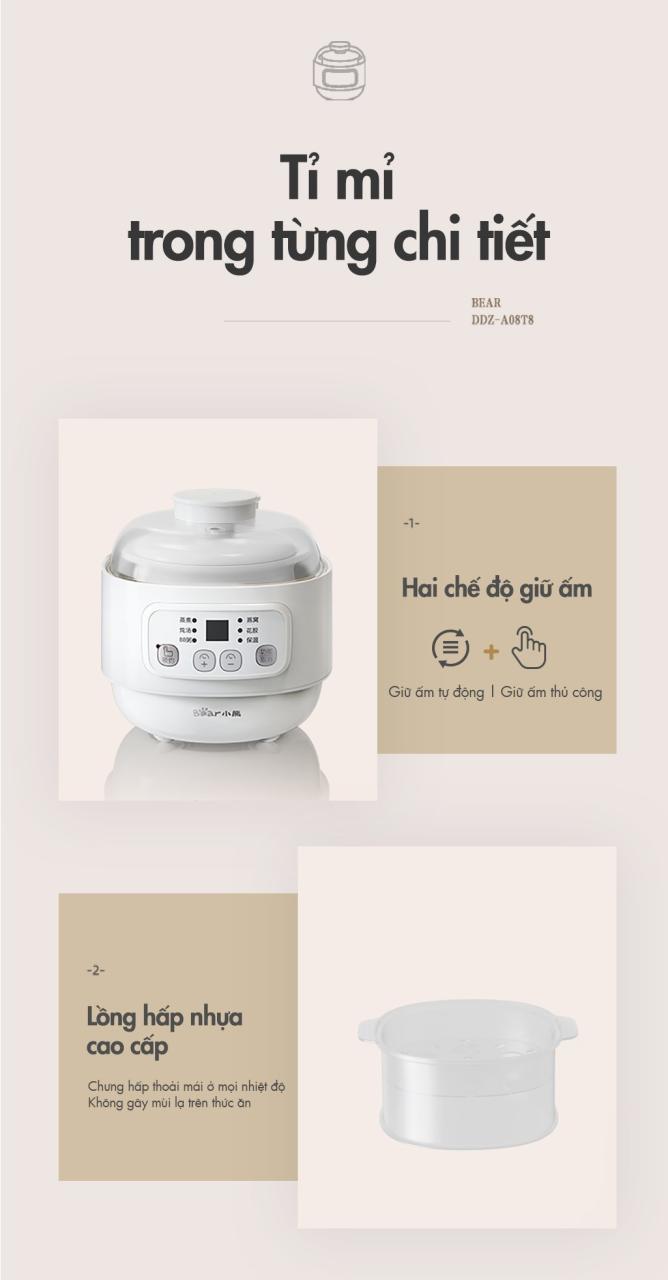Nồi Nấu Chậm Đa Năng Bear Ddz-A08T8 - Trắng Nồi Nấu Chậm Đa Năng Bear Ddz-A08T8 - Trắng