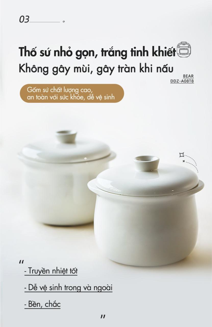Nồi Nấu Chậm Đa Năng Bear Ddz-A08T8 - Trắng Nồi Nấu Chậm Đa Năng Bear Ddz-A08T8 - Trắng