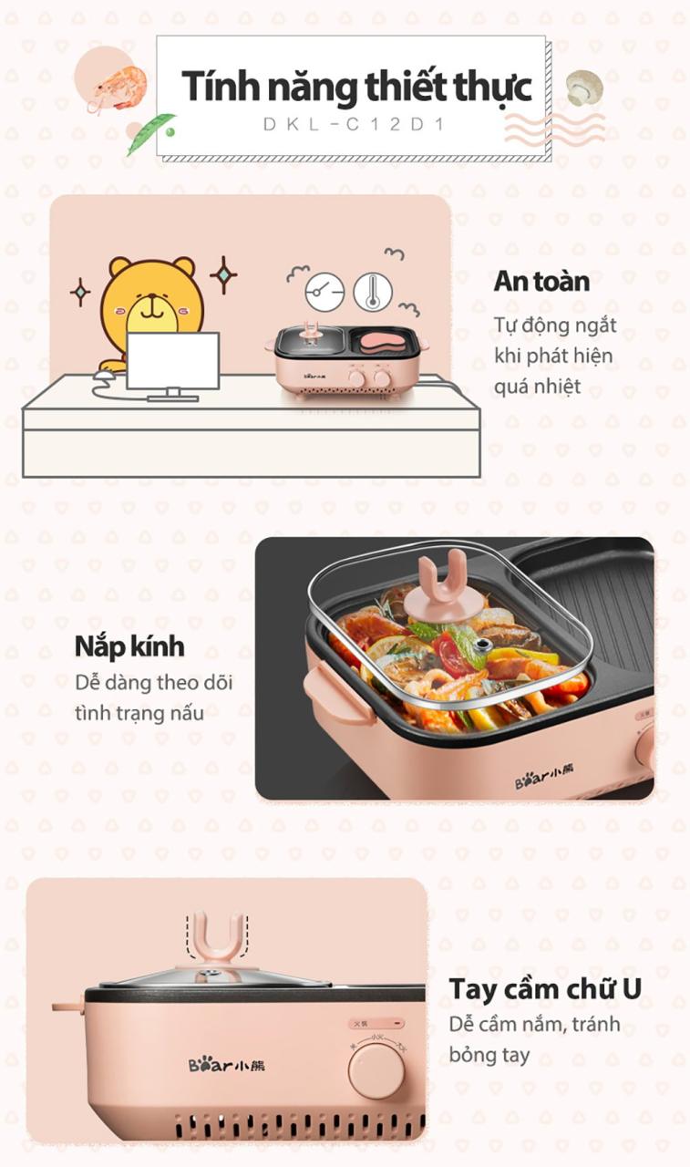 Máy Nướng Và Lẩu (Grill &Amp; Hotpot) Hiệu Bear, Model: Dkl-C12D1, Công Suất: 1200W, 1 Pha (220V), Tần Số 50Hz Máy Nướng Và Lẩu (Grill &Amp; Hotpot) Hiệu Bear, Model: Dkl-C12D1, Công Suất: 1200W, 1 Pha (220V), Tần Số 50Hz
