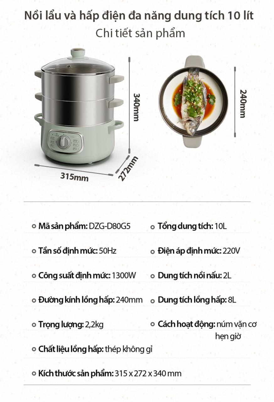 Nồi Hấp Thức Ăn, Model: Dzg-D80G5, Hiệu: Bear Nồi Hấp Thức Ăn, Model: Dzg-D80G5, Hiệu: Bear
