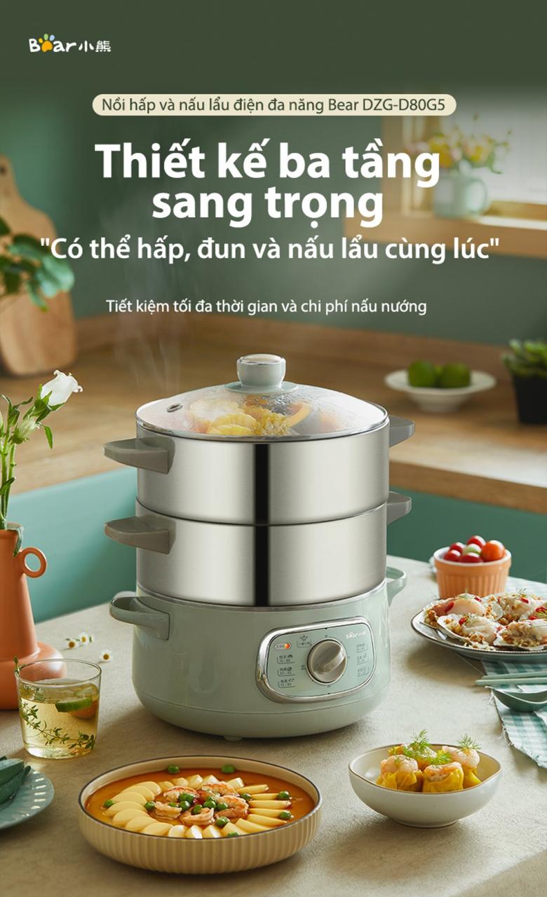 Nồi Hấp Thức Ăn, Model: Dzg-D80G5, Hiệu: Bear Nồi Hấp Thức Ăn, Model: Dzg-D80G5, Hiệu: Bear