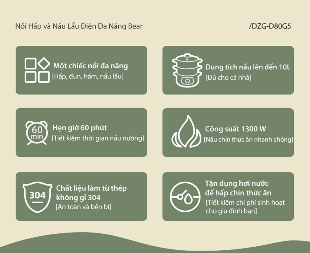 Nồi Hấp Thức Ăn, Model: Dzg-D80G5, Hiệu: Bear Nồi Hấp Thức Ăn, Model: Dzg-D80G5, Hiệu: Bear