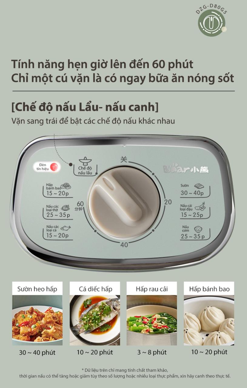 Nồi Hấp Thức Ăn, Model: Dzg-D80G5, Hiệu: Bear Nồi Hấp Thức Ăn, Model: Dzg-D80G5, Hiệu: Bear