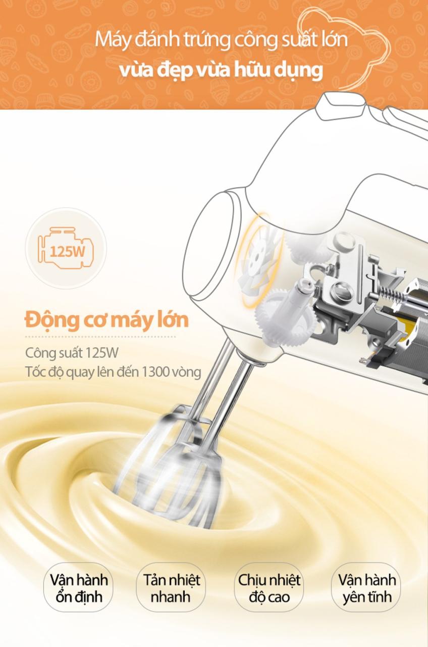 Máy Trộn Thực Phẩm Cầm Tay Hiệu Bear, Model: Ddq-B01K1, Công Suất: 125W, 1 Pha (220V), Tần Số 50Hz Máy Trộn Thực Phẩm Cầm Tay Hiệu Bear, Model: Ddq-B01K1, Công Suất: 125W, 1 Pha (220V), Tần Số 50Hz