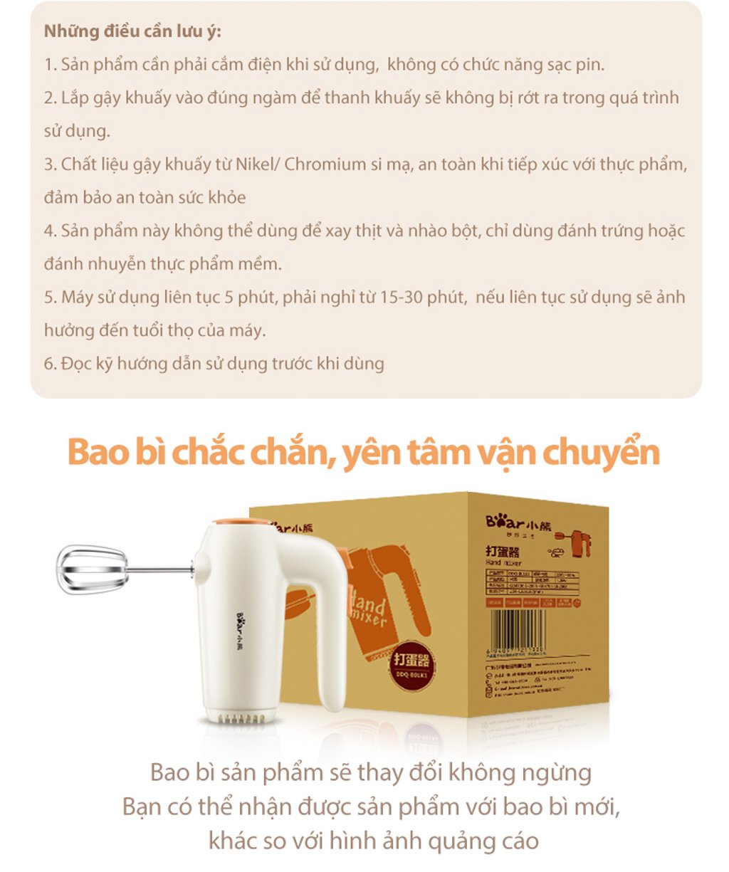 Máy Trộn Thực Phẩm Cầm Tay Hiệu Bear, Model: Ddq-B01K1, Công Suất: 125W, 1 Pha (220V), Tần Số 50Hz Máy Trộn Thực Phẩm Cầm Tay Hiệu Bear, Model: Ddq-B01K1, Công Suất: 125W, 1 Pha (220V), Tần Số 50Hz