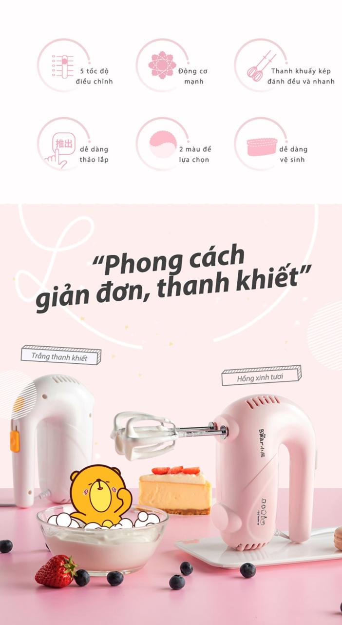 Máy Trộn Thực Phẩm Cầm Tay Hiệu Bear, Model: Ddq-A01G1, Công Suất: 125W, 1 Pha (220V), Tần Số 50Hz Máy Trộn Thực Phẩm Cầm Tay Hiệu Bear, Model: Ddq-A01G1, Công Suất: 125W, 1 Pha (220V), Tần Số 50Hz