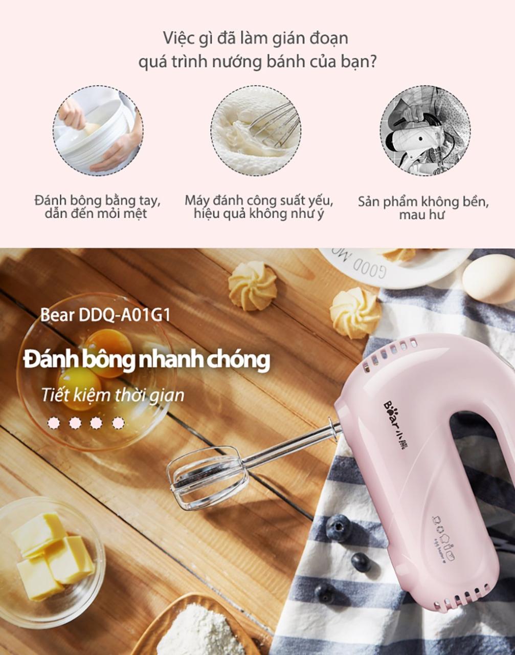 Máy Trộn Thực Phẩm Cầm Tay Hiệu Bear, Model: Ddq-A01G1, Công Suất: 125W, 1 Pha (220V), Tần Số 50Hz Máy Trộn Thực Phẩm Cầm Tay Hiệu Bear, Model: Ddq-A01G1, Công Suất: 125W, 1 Pha (220V), Tần Số 50Hz