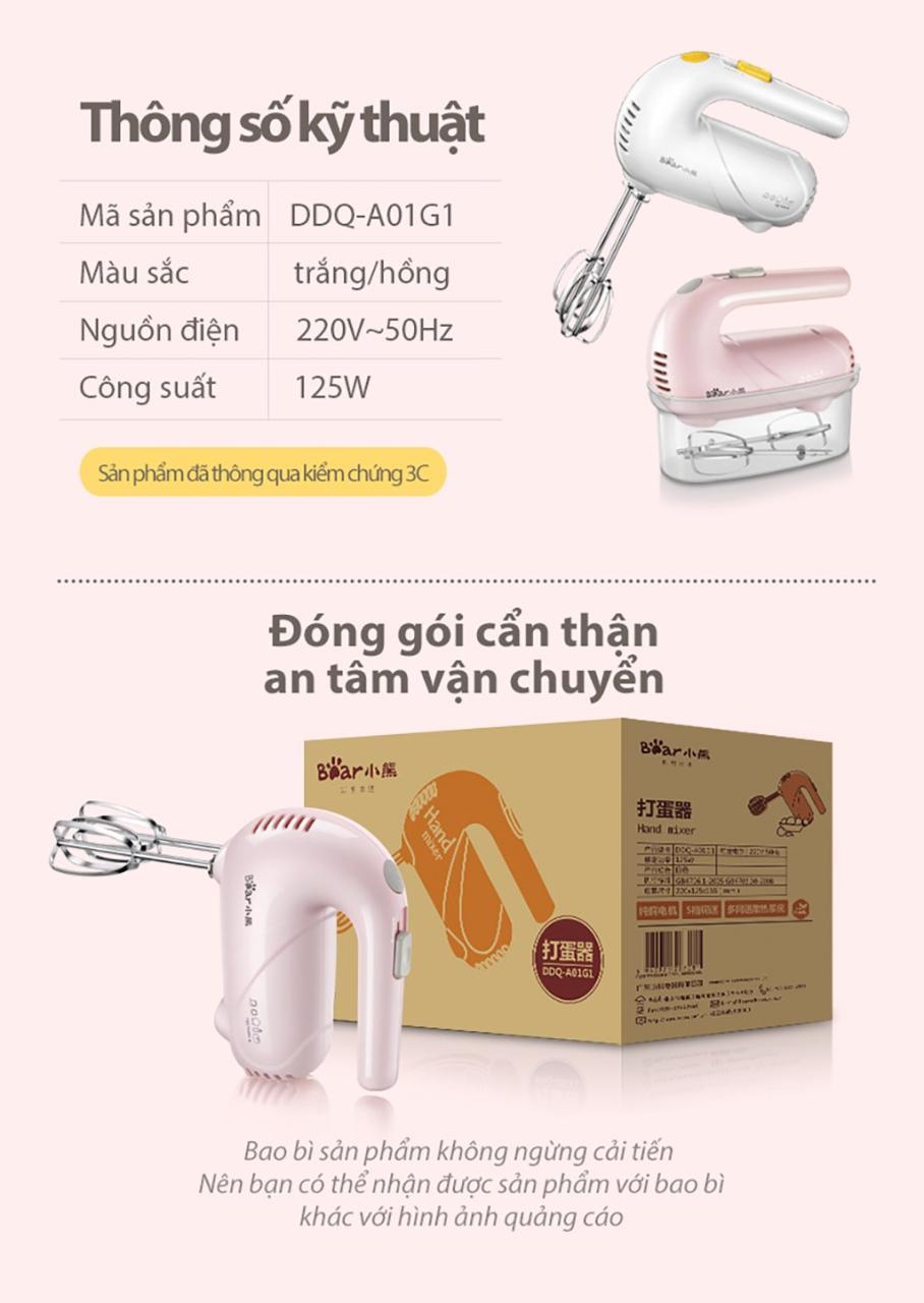 Máy Trộn Thực Phẩm Cầm Tay Hiệu Bear, Model: Ddq-A01G1, Công Suất: 125W, 1 Pha (220V), Tần Số 50Hz Máy Trộn Thực Phẩm Cầm Tay Hiệu Bear, Model: Ddq-A01G1, Công Suất: 125W, 1 Pha (220V), Tần Số 50Hz