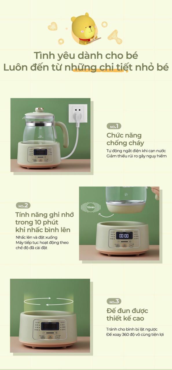 Bình Đun Và Hâm Nước Pha Sữa Bear Tnq-D12W7 Bình Đun Và Hâm Nước Pha Sữa Bear Tnq-D12W7