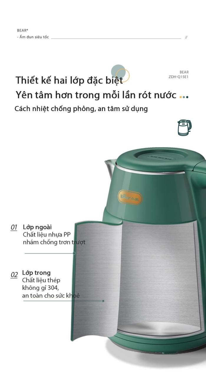 Ấm Đun Siêu Tốc Bear Zdh-Q15E1 Ấm Đun Siêu Tốc Bear Zdh-Q15E1