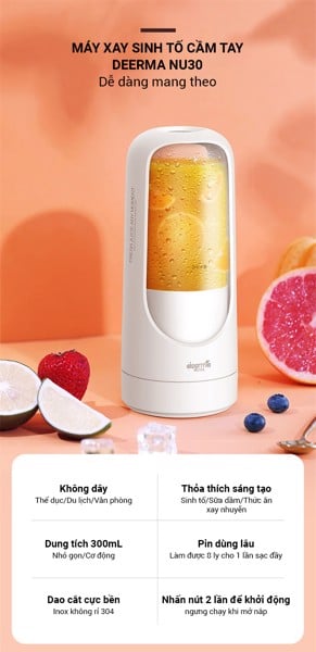 Máy Xay Sinh Tố Cầm Tay Deerma Nu30 Dung Tích 300Ml - Sử Dụng Pin Sạc Cổng Usb Máy Xay Sinh Tố Cầm Tay Deerma Nu30 Dung Tích 300Ml - Sử Dụng Pin Sạc Cổng Usb