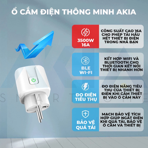 Top 20 Ổ Điện Điều Khiển Từ Xa Đáng Mua Nhất Hiện Nay 37 Ổ Cắm Wifi Thông Minh Akia 3500W 16A – Tuya Smart Plug