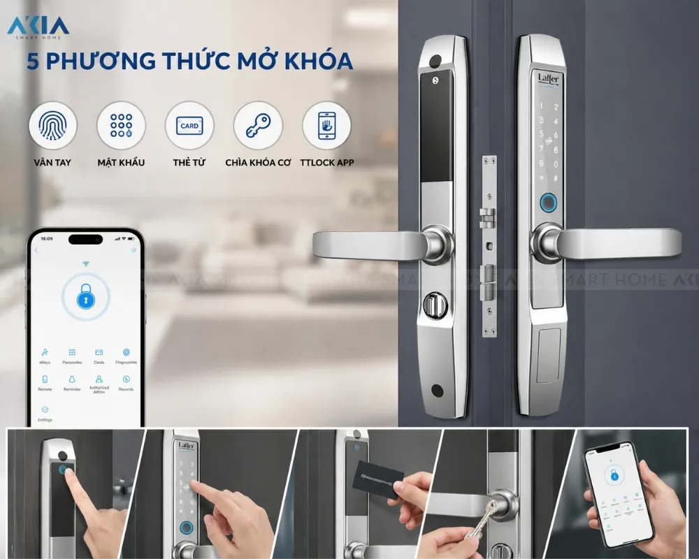 Khoá Cửa Thông Minh 5 In 1 Laffer R1 Dùng Cho Cửa Nhôm Xingfa 19 Khoá Cửa Thông Minh 5 In 1 Laffer R1 Dùng Cho Cửa Nhôm Xingfa - Akia Smart Home