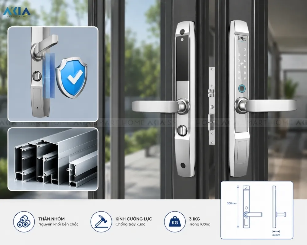 Khoá Cửa Thông Minh 5 In 1 Laffer R1 Dùng Cho Cửa Nhôm Xingfa 20 Khoá Cửa Thông Minh 5 In 1 Laffer R1 Dùng Cho Cửa Nhôm Xingfa - Akia Smart Home