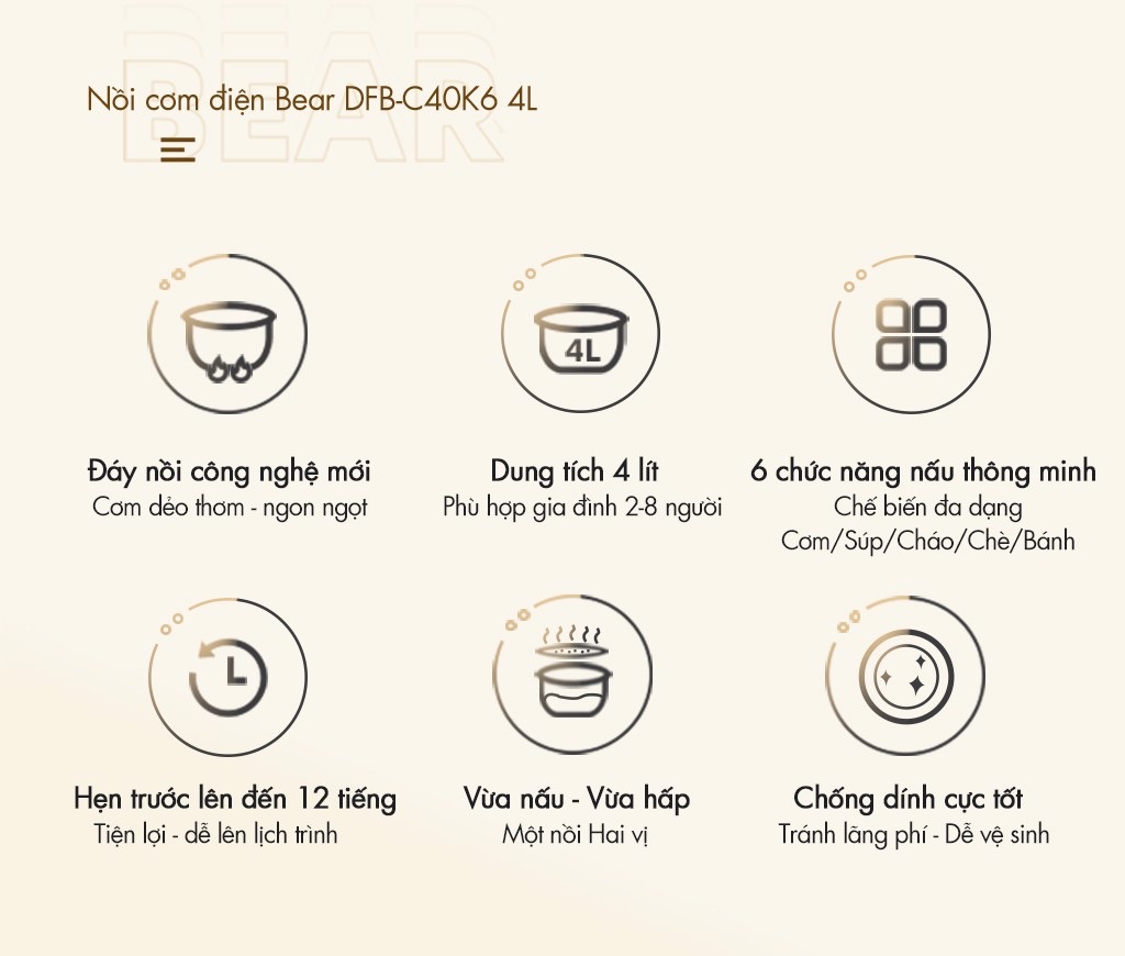 Nồi Cơm Điện Bear Dfb-C40K6 17 Nồi Cơm Điện Bear Dfb-C40K6 - Akia Smart Home