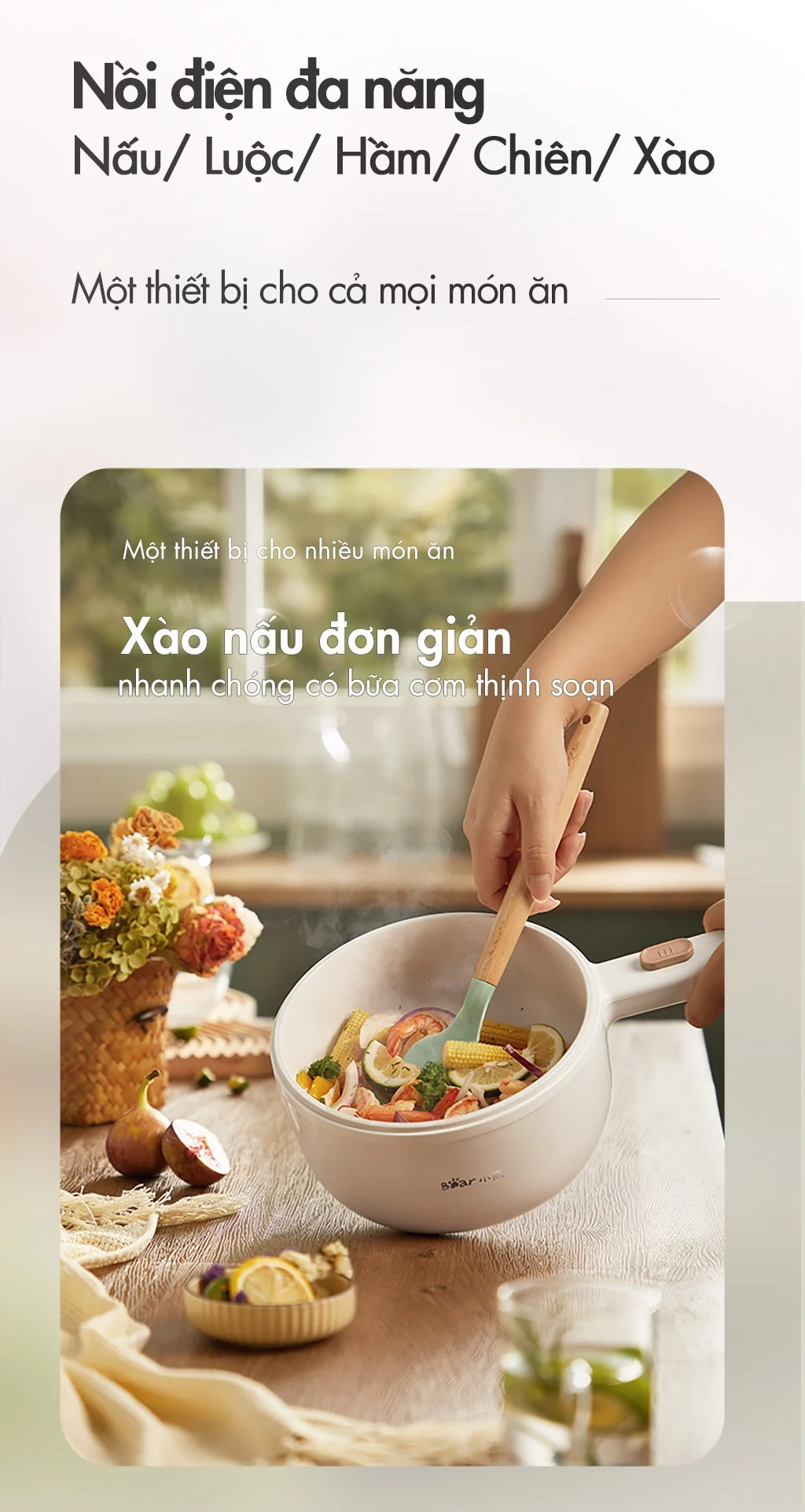 Nồi Nấu Đa Năng Bear Drg-E15P2 Kèm Xửng Hấp 24 Nồi Nấu Đa Năng Bear Drg-E15P2 Kèm Xửng Hấp