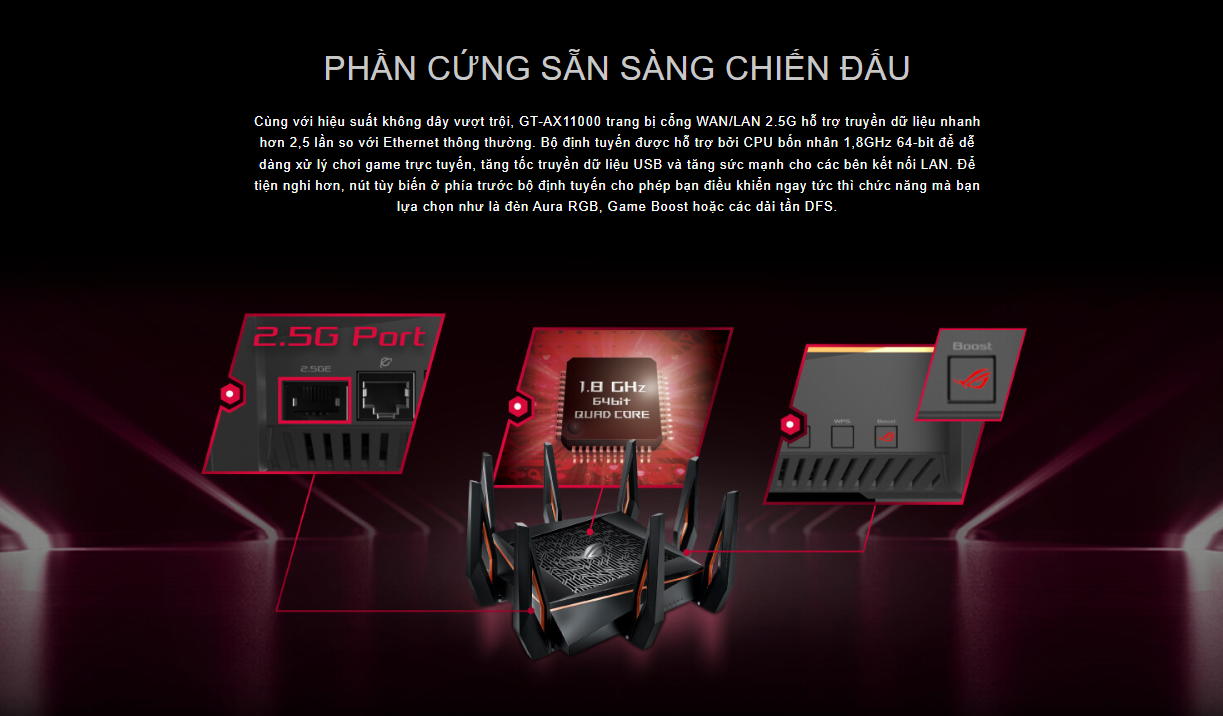 Router Gaming Asus Rog Rapture Gt-Ax11000 (3 Băng Tần 10 Gigabit) 6 Router Gaming Asus Rog Rapture Gt-Ax11000 (3 Băng Tần 10 Gigabit)