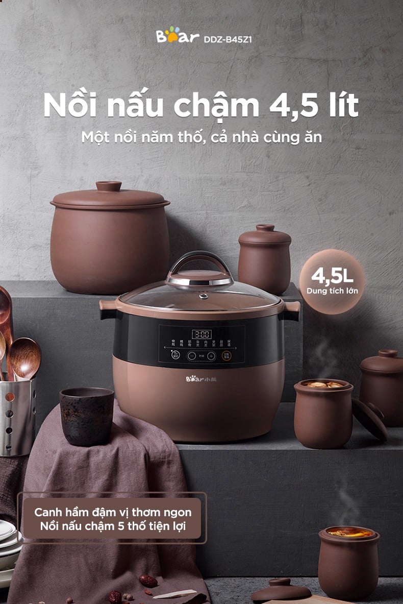 Nồi Nấu Chậm Bear Ddz-B45Z1 Dung Tích 4.5L 8 Nồi Nấu Chậm Bear Ddz-B45Z1 Dung Tích 4.5L