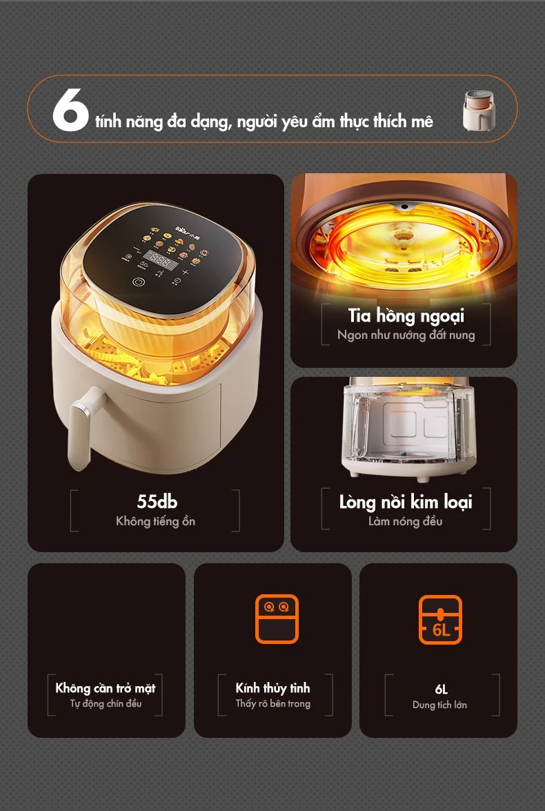 Nồi Chiên Không Dầu Bear Qzg-F15G1 Dung Tích 6L 14 Nồi Chiên Không Dầu Bear Qzg-F15G1 Dung Tích 6L
