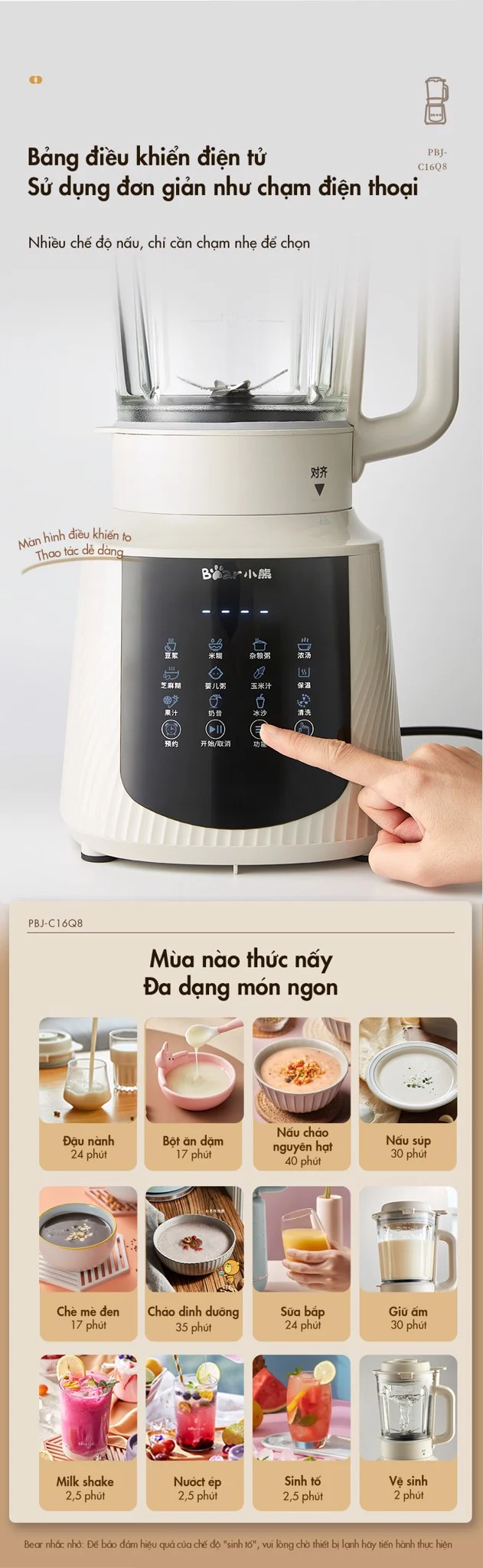 Máy Làm Sữa Hạt Đa Năng Bear Pbj-C16Q8 Dung Tích 1.5L 10 Máy Làm Sữa Hạt Đa Năng Bear Pbj-C16Q8 Dung Tích 1.5L