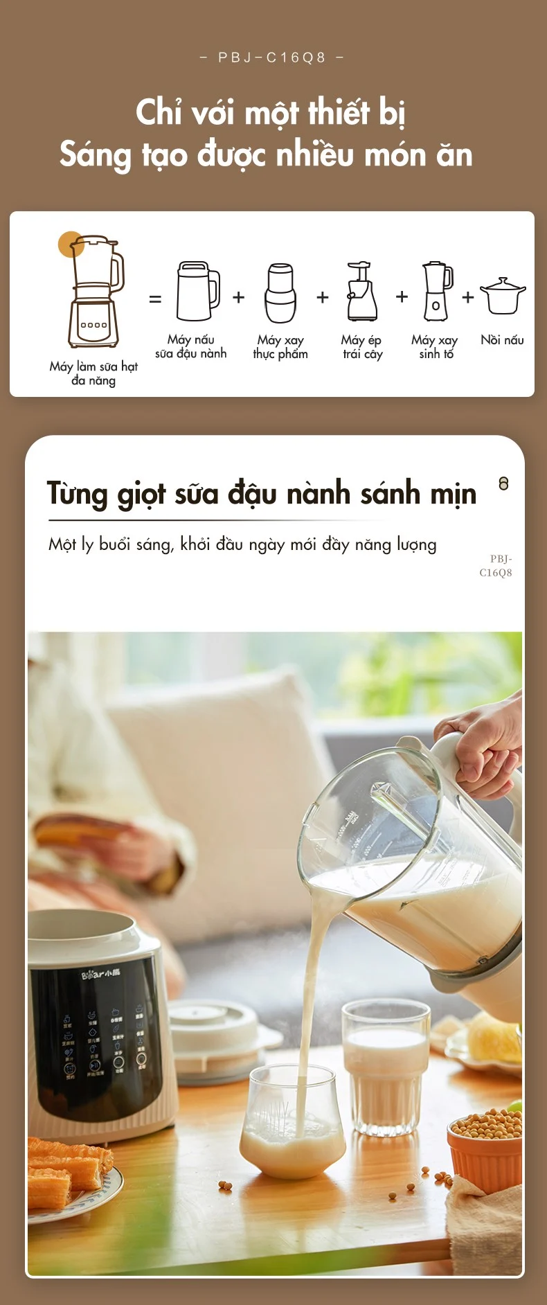 Máy Làm Sữa Hạt Đa Năng Bear Pbj-C16Q8 Dung Tích 1.5L 12 Máy Làm Sữa Hạt Đa Năng Bear Pbj-C16Q8 Dung Tích 1.5L