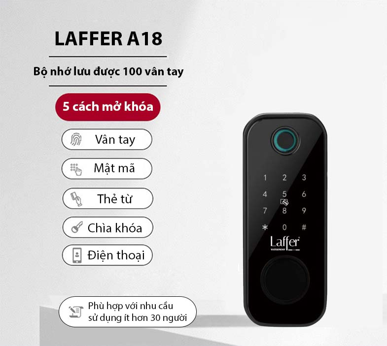 Khóa Cổng Vân Tay Thông Minh Laffer A18 Chống Nước 21 Khóa Lafer A18