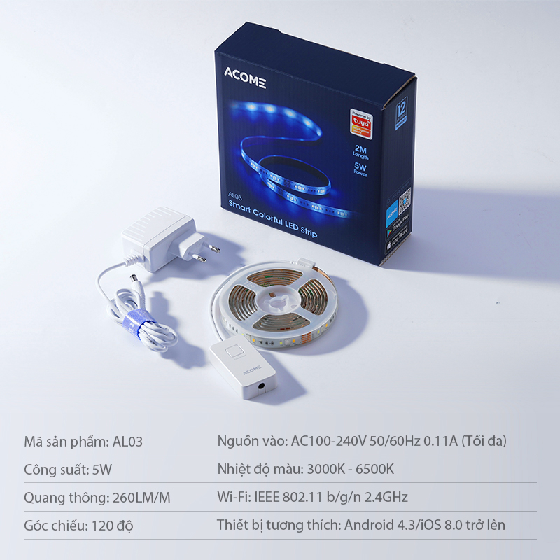 Đèn Led Dây Hiệu Ứng Thông Minh Rgb Acome Al03 16 Triệu Màu Công Suất 5W Đèn Led Dây Hiệu Ứng Thông Minh Rgb Acome Al03 16 Triệu Màu Công Suất 5W