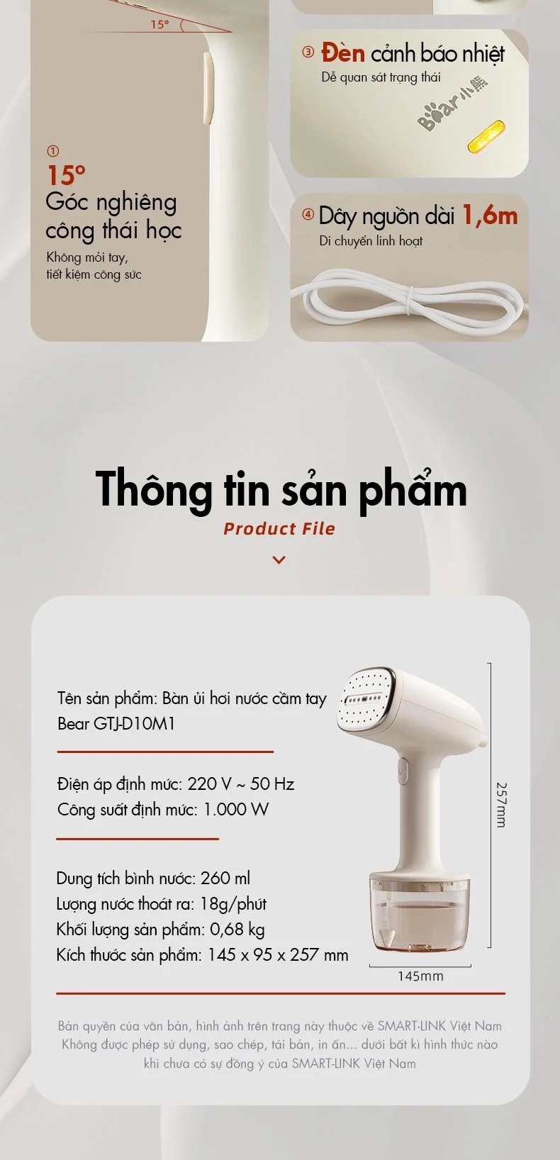 Bàn Ủi Hơi Nước Cầm Tay Bear Gtj-D10M1 18 Bàn Ủi Hơi Nước Cầm Tay Bear Gtj-D10M1 - Akia Smart Home
