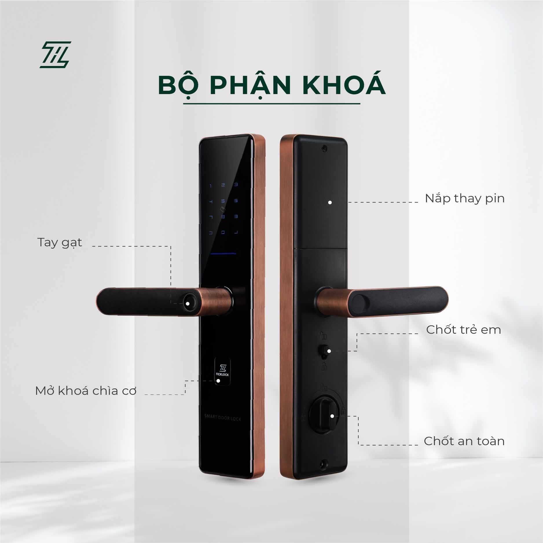 Khoá Vân Tay Thông Minh Ticklock Sl07 Red Bronze - Akia Smart Home Khoá Vân Tay Thông Minh Ticklock Sl07 Red Bronze - Akia Smart Home