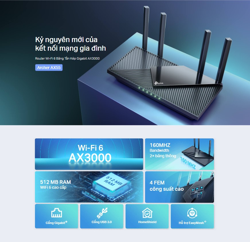 Bộ Phát Wifi Tp-Link Archer Ax55 Chuẩn Wifi 6 Ax3000 13 Bộ Phát Wifi Tp-Link Archer Ax55 Chuẩn Wifi 6 Ax3000 - Akia Smart Home
