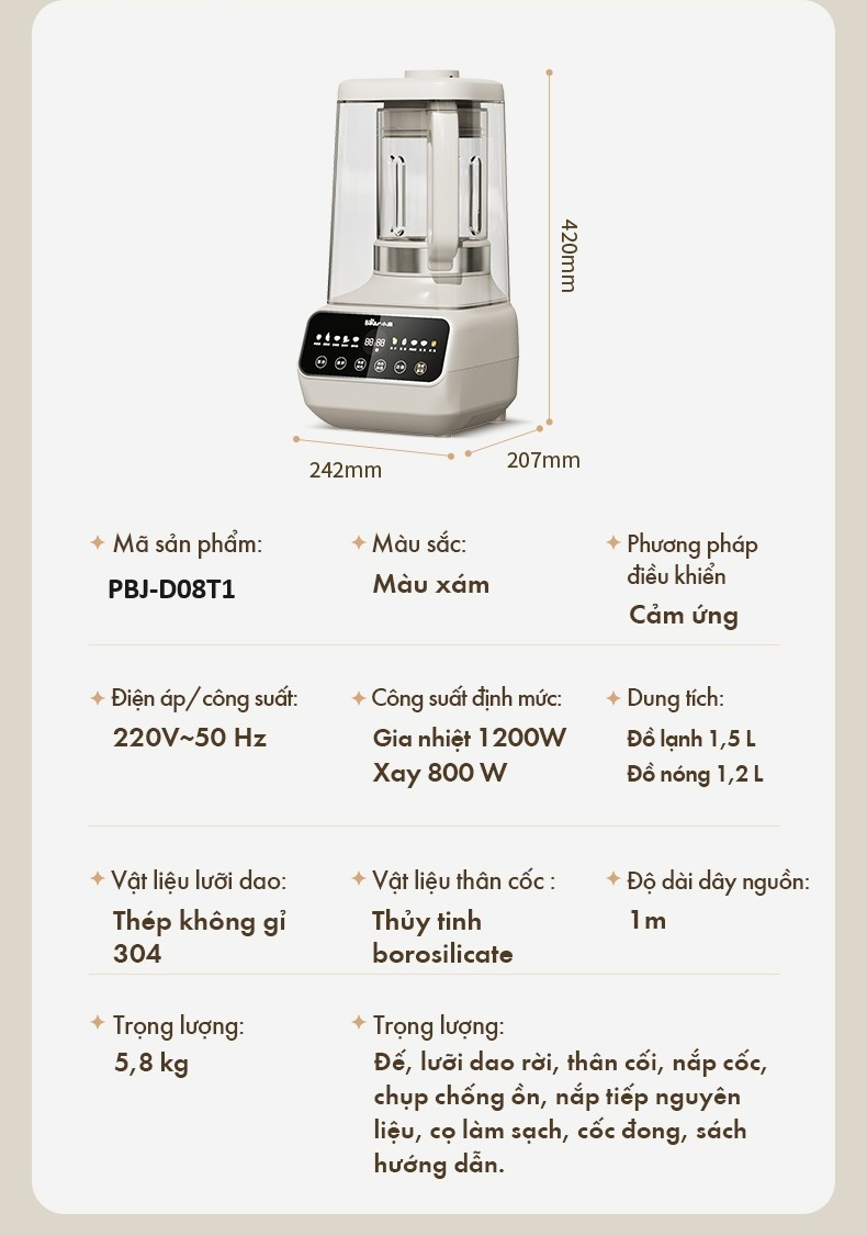 Máy Làm Sữa Hạt Đa Năng Bear Pbj-D08T1 22 Máy Làm Sữa Hạt Đa Năng Bear Pbj-D08T1