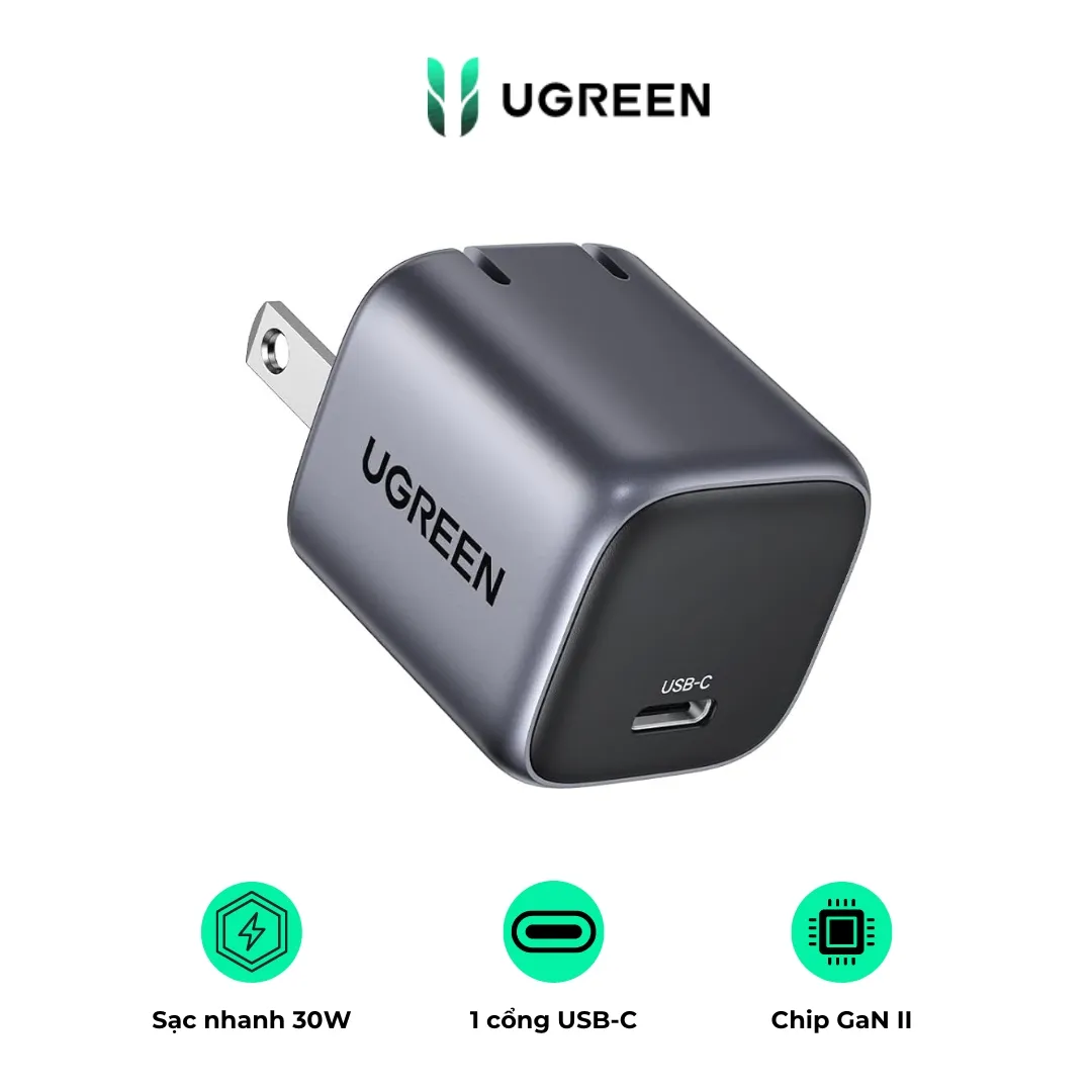 Củ sạc nhanh Ugreen CD319 30W GaN đen ghi - AKIA Smart Home