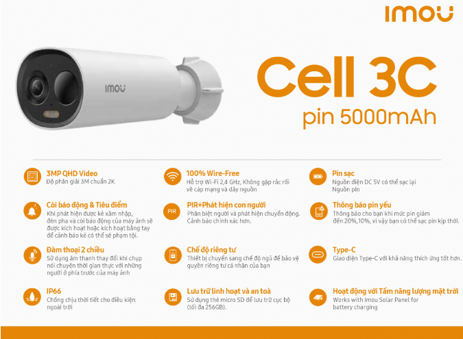 Camera Imou Cell 3C Dùng Pin Tích Hợp Tấm Solar Năng Lượng Mặt Trời 7 Camera Imou Cell 3C