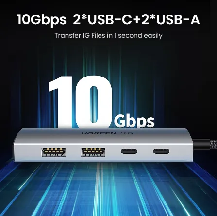 Bộ chia USB-C Ugreen 30758 – 2 cổng USB-A 3.2, 2 cổng USB-C 3.2, tốc độ 10Gbps | AKIA