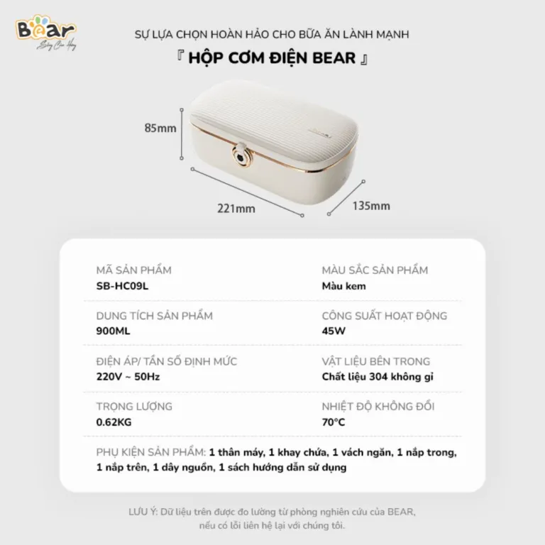 Hộp cơm điện Bear SB-HC09L – Màu kem | AKIA