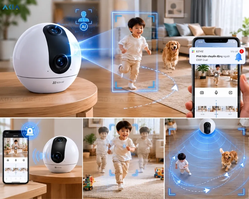 Camera Wifi Trong Nhà 2 Mắt Ezviz C60P Dual 2K 3Mp 13 Camera Trong Nhà Ezviz C60P Dual Mix 2K – Góc Nhìn Dọc 96° – Quay Ngang 340° - Akia Smart Home