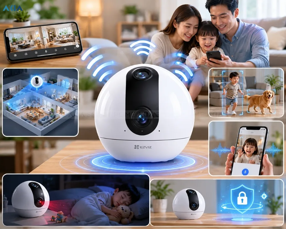 Camera Wifi Trong Nhà 2 Mắt Ezviz C60P Dual 2K 3Mp 10 Camera Trong Nhà Ezviz C60P Dual Mix 2K – Góc Nhìn Dọc 96° – Quay Ngang 340° - Akia Smart Home