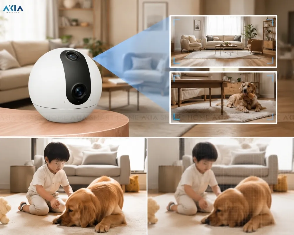 Camera Wifi Trong Nhà 2 Mắt Ezviz C60P Dual 2K 3Mp 12 Camera Trong Nhà Ezviz C60P Dual Mix 2K – Góc Nhìn Dọc 96° – Quay Ngang 340° - Akia Smart Home