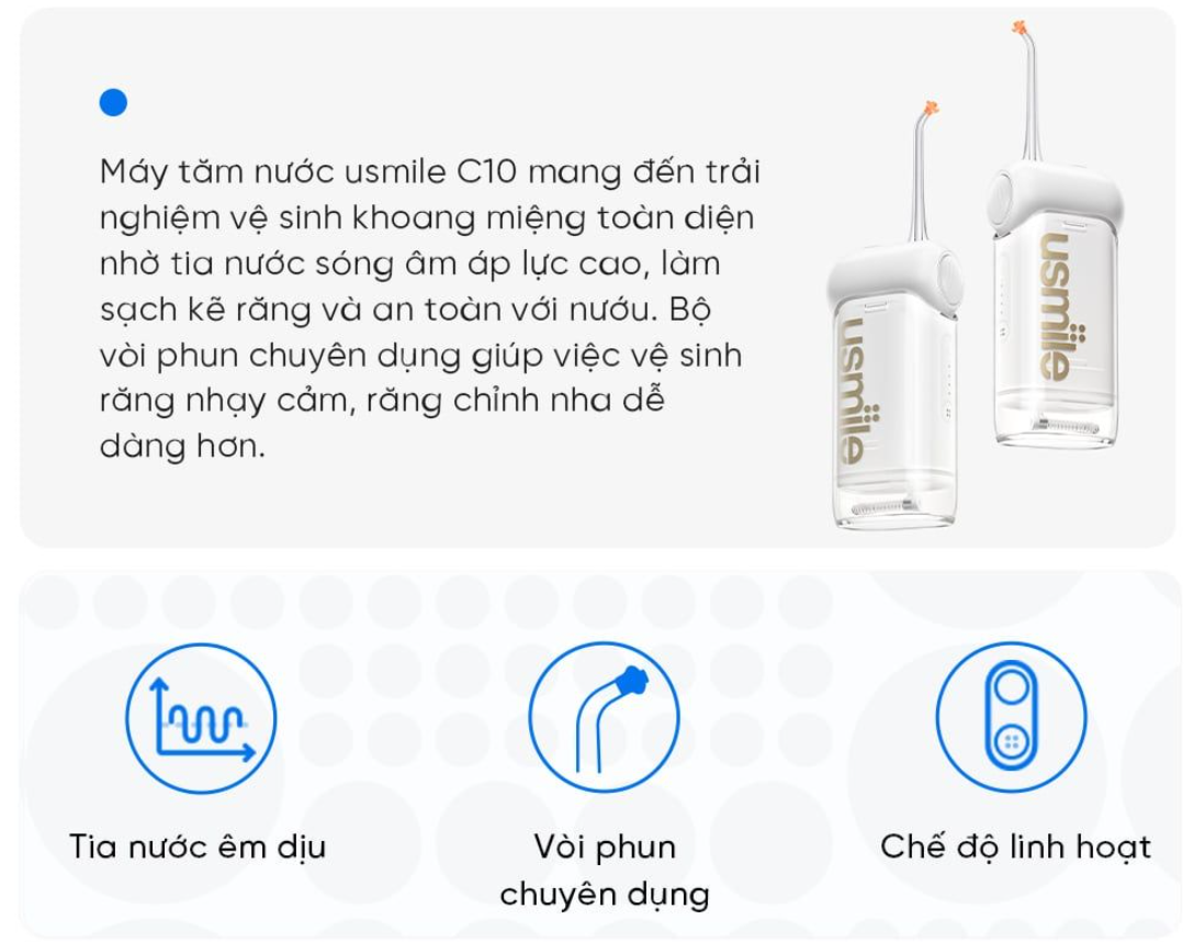 Máy Tăm Nước Sóng Siêu Âm Usmile C10 8 Máy Tăm Nước Sóng Siêu Âm Usmile C10