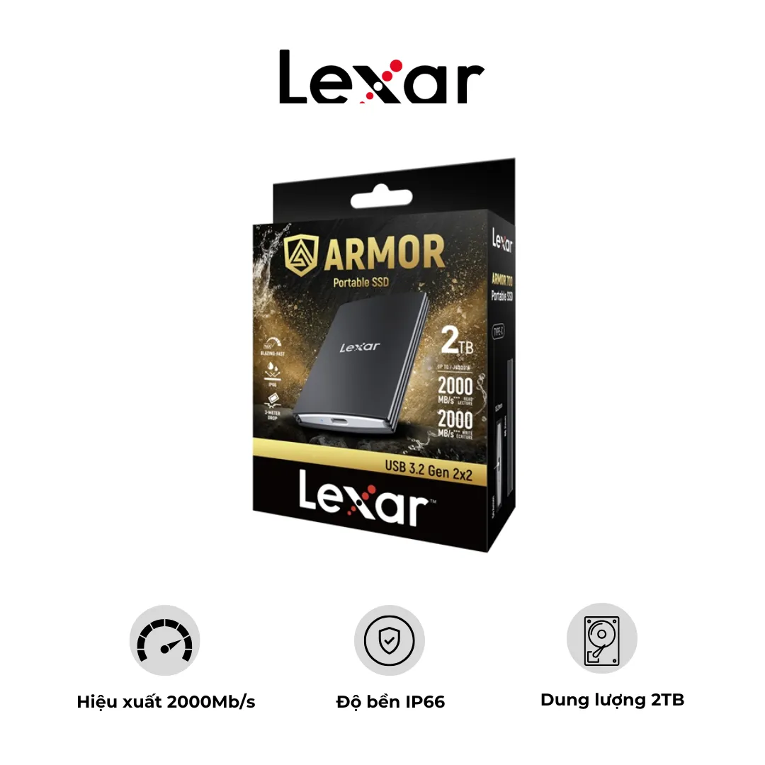 Ổ cứng SSD Lexar ARMOR 700 – Tốc độ đọc ghi 2000MB/s – Chống nước – chống bụi IP66 | AKIA