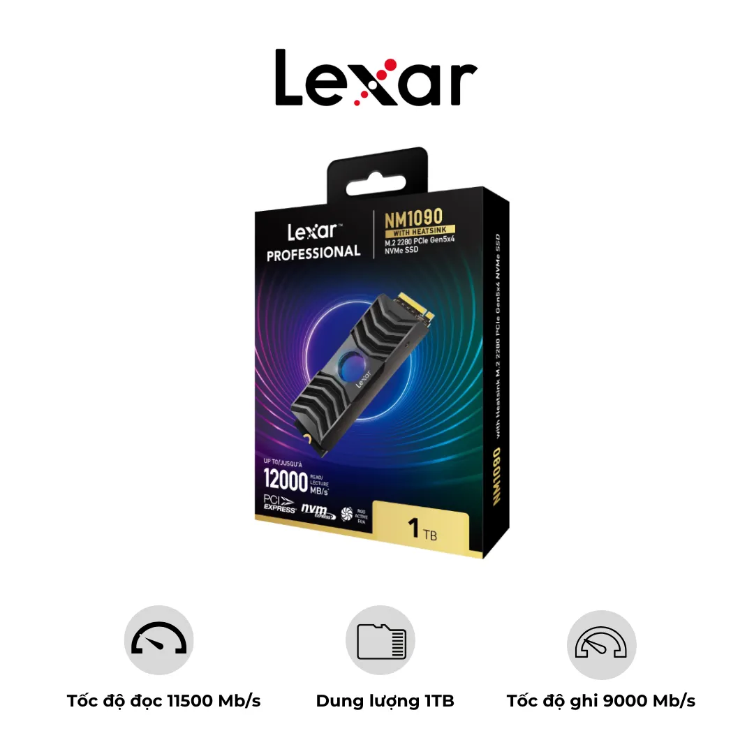 Ổ CỨNG SSD LEXAR NM1090 1TB with Heatsink M.2 2280 PCIe Gen5x4 NVMe SSD | AKIA