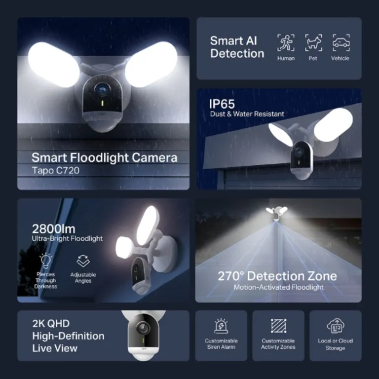 Camera Ngoài Trời TP – Link Tapo C720 – Đèn pha 2800 Lumens – Độ phân giải 2K QHD | AKIA