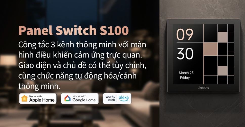 Công Tắc Màn Hình Cảm Ứng Aqara S100 - Panel Switch Aqara S100 30 Công Tắc Vuông Màn Hình Cảm Ứng Aqara S100