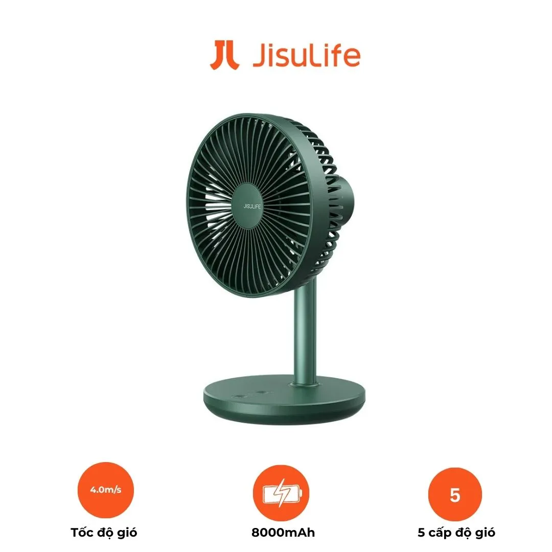 JISULIFE FA13P – Quạt Để Bàn Gấp Gọn ABS – Pin 8000 mAh – 5 Tốc Độ Gió – Hẹn Giờ 1/2/4h – Xoay 120° | AKIA