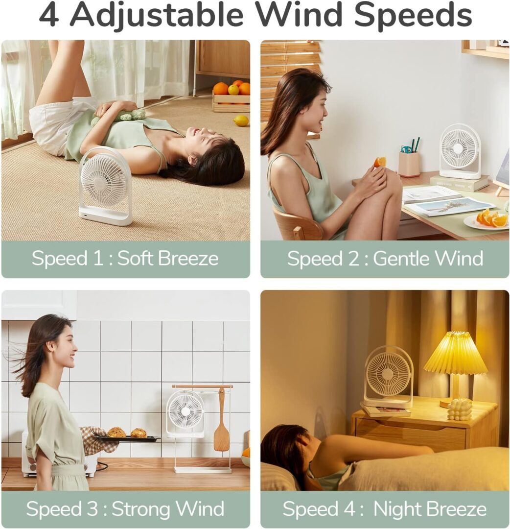 Quạt Tích Điện Để Bàn Jisulife Fa19 - Xoay 330°, Pin 4000Mah 15 Giờ, 4 Tốc Độ Gió, Đèn Ngủ Led 27 Quạt Tích Điện Để Bàn Jisulife Fa19 Xoay 330 Độ, Pin 15 Giờ